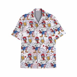 Rooster With Beer 4th of July Hawaiian Shirt