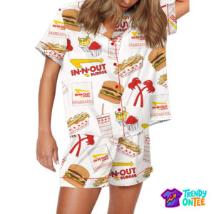 Burger Fast Food Satin Pajama Set For Women