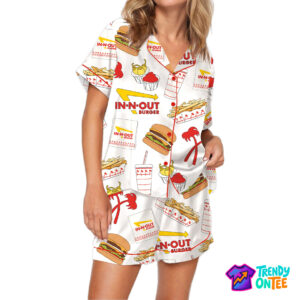 Burger Fast Food Satin Pajama Set For Women