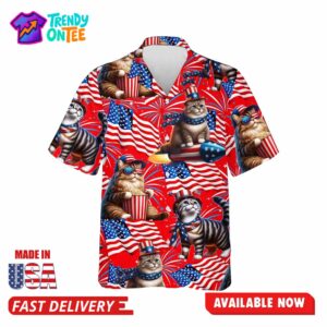 Cat US Flag 4th of July Hawaiian Shirt