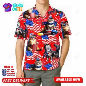 Cat US Flag 4th of July Hawaiian Shirt
