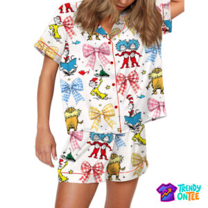 Coquette Cartoon Satin Pajama Set For Women