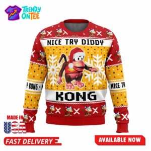Nice Try Diddy Kong Meme Donkey Kong Ugly Christmas Sweater
