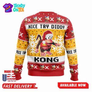 Nice Try Diddy Kong Meme Donkey Kong Ugly Christmas Sweater