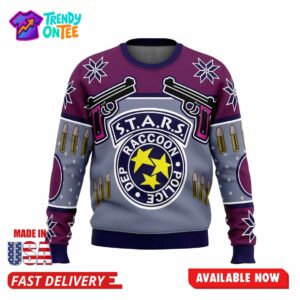 STARS Raccoon Police Dep Ugly Christmas Sweater