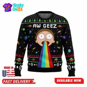 Aw Geez Rick and Morty Ugly Christmas Sweater