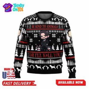 Be Kind to Animals John Wick Ugly Christmas Sweater