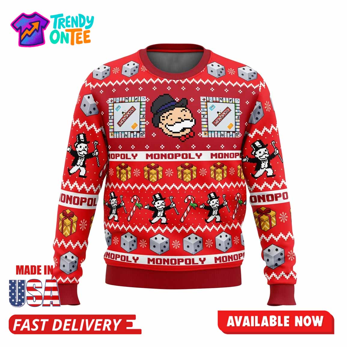 Monopoly Board Games Ugly Christmas Sweater Monopoly Board Games Ugly Christmas Sweater