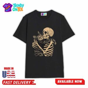 Skeleton Hugging Cat Halloween Shirt