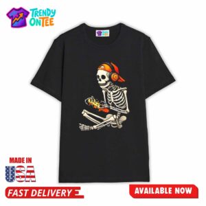Skeleton Playing Video Game Halloween Shirt