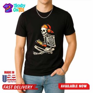 Skeleton Playing Video Game Halloween Shirt