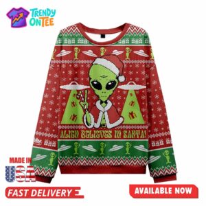 Alien Believes In Santa Christmas Ugly Sweater