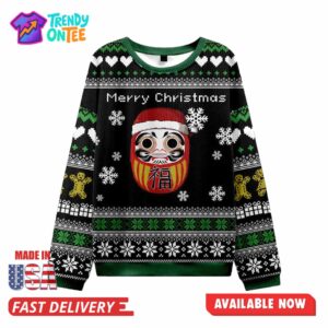 Japanese Daruma Black Ugly Christmas Sweater