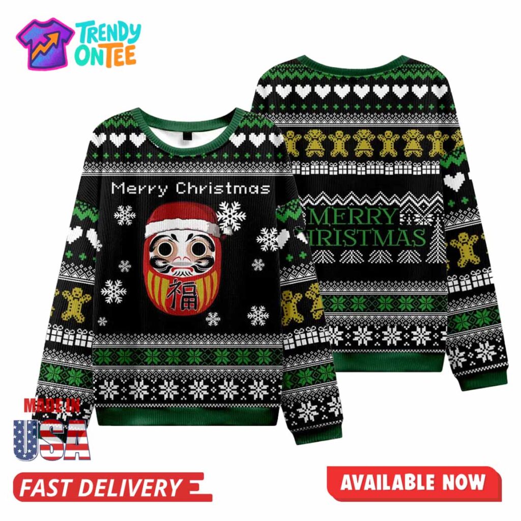 Japanese Daruma Black Ugly Christmas Sweater Japanese Daruma Black Ugly Christmas Sweater