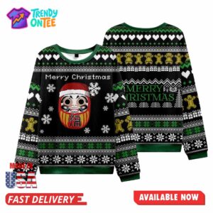 Japanese Daruma Black Ugly Christmas Sweater