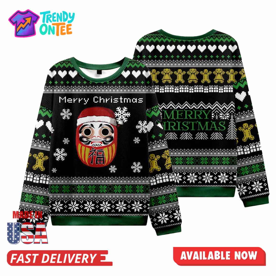 Japanese Daruma Black Ugly Christmas Sweater Japanese Daruma Black Ugly Christmas Sweater
