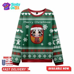 Japanese Daruma Green Ugly Christmas Sweater