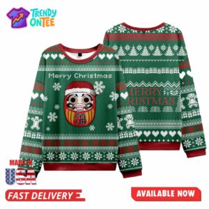 Japanese Daruma Green Ugly Christmas Sweater