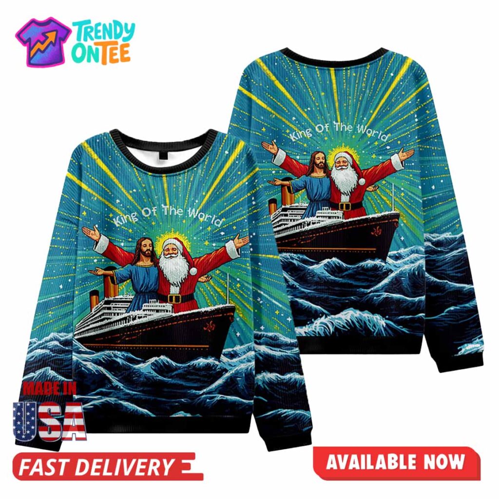 Jesus And Santa King Of The World Ugly Christmas Sweater Jesus And Santa King Of The World Ugly Christmas Sweater