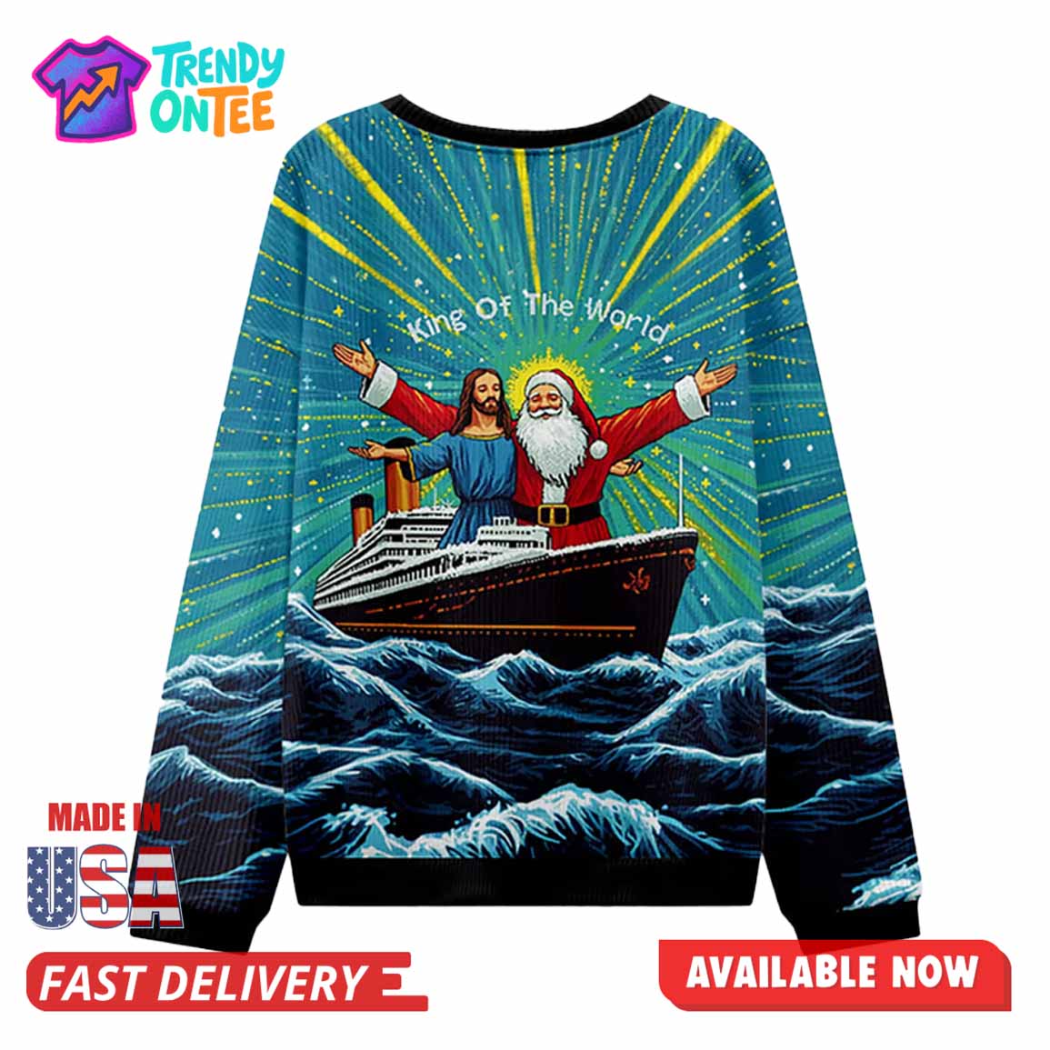 Jesus And Santa King Of The World Ugly Christmas Sweater Jesus And Santa King Of The World Ugly Christmas Sweater