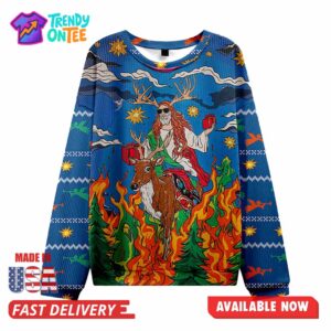 Jesus Riding Reindeer Ugly Christmas Sweater