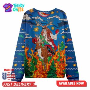 Jesus Riding Reindeer Ugly Christmas Sweater