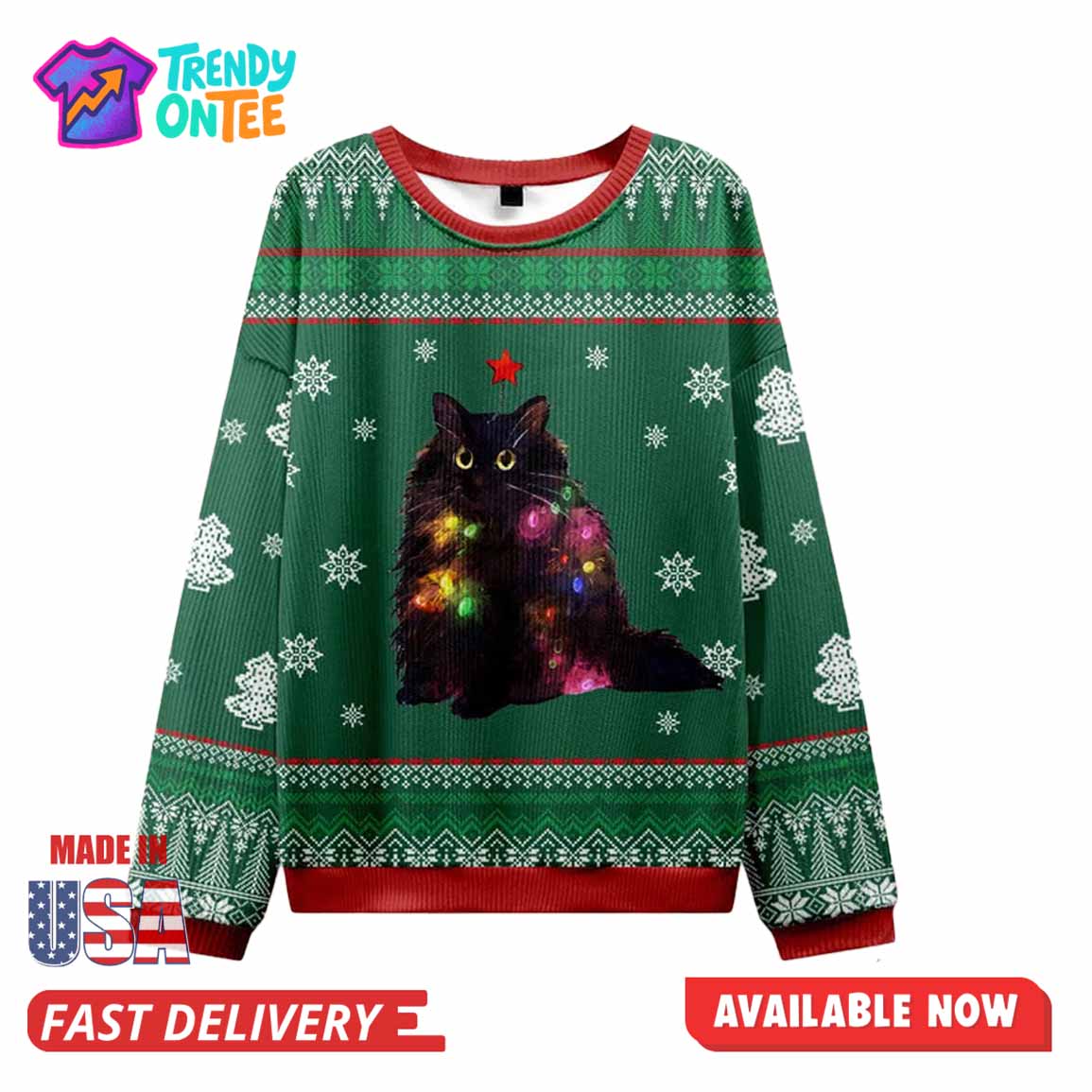 Lights Cat Japanese Green Ugly Christmas Sweater Lights Cat Japanese Green Ugly Christmas Sweater