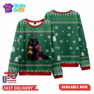 Lights Cat Japanese Green Ugly Christmas Sweater