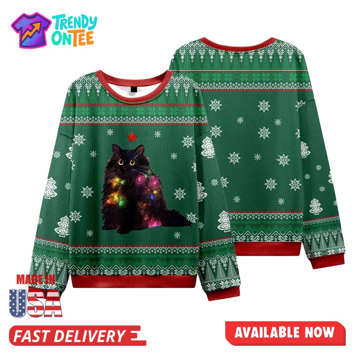 Lights Cat Japanese Green Ugly Christmas Sweater Lights Cat Japanese Green Ugly Christmas Sweater