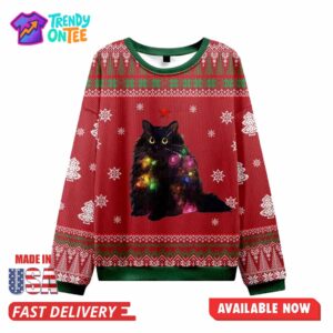 Lights Cat Japanese Red Ugly Christmas Sweater