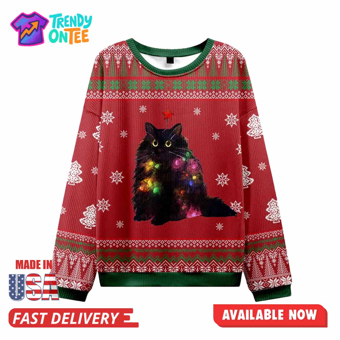 Lights Cat Japanese Red Ugly Christmas Sweater Lights Cat Japanese Red Ugly Christmas Sweater