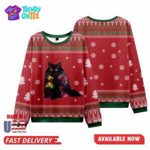 Lights Cat Japanese Red Ugly Christmas Sweater