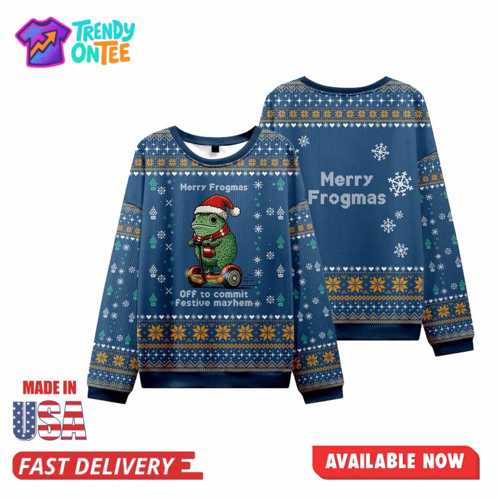 Merry Frogmas OFF to Commit Festive Mayhem Ugly Christmas Sweater Merry Frogmas OFF to Commit Festive Mayhem Ugly Christmas Sweater