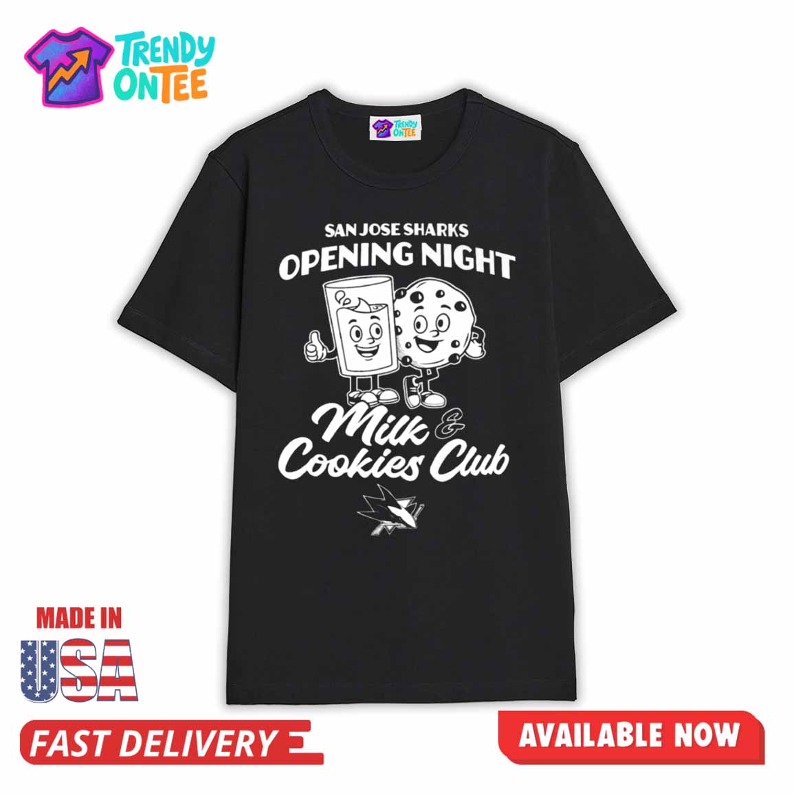 San Jose Sharks Opening Night Milk & Cookies Club Shirt San Jose Sharks Opening Night Milk & Cookies Club Shirt