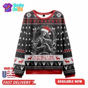 Slay Bells And Scarlet Blooms Christmas Ugly Sweater