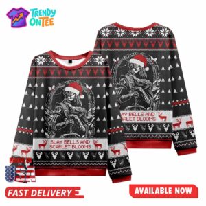 Slay Bells And Scarlet Blooms Christmas Ugly Sweater