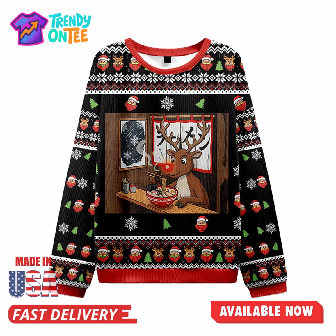 The Moose Eating Noodles Christmas Ugly Sweater The Moose Eating Noodles Christmas Ugly Sweater