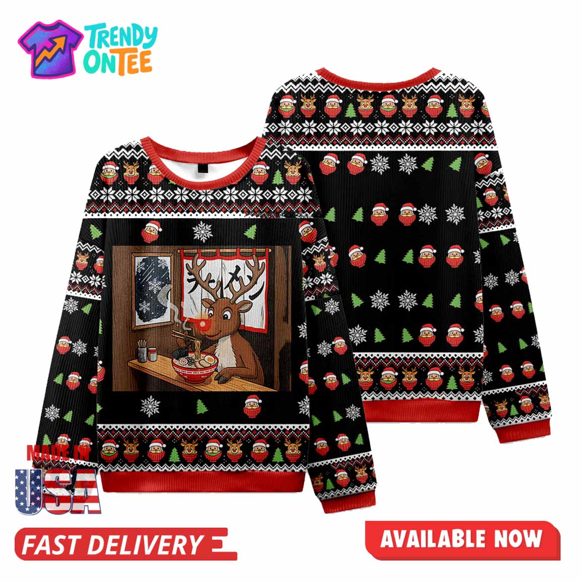 The Moose Eating Noodles Christmas Ugly Sweater The Moose Eating Noodles Christmas Ugly Sweater