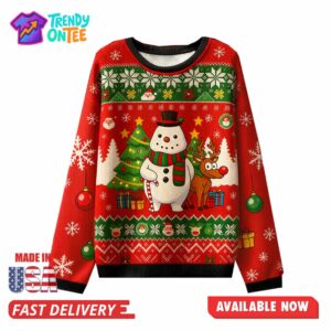 Christmas Snowman And Reindeer Ugly Sweater