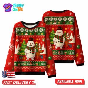 Christmas Snowman And Reindeer Ugly Sweater