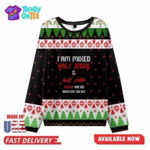 I Am Mixed Half Jesus Christian Christmas Ugly Sweater