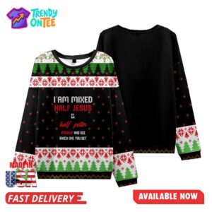 I Am Mixed Half Jesus Christian Christmas Ugly Sweater