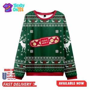 Jesus Heals Green Christian Christmas Ugly Sweater