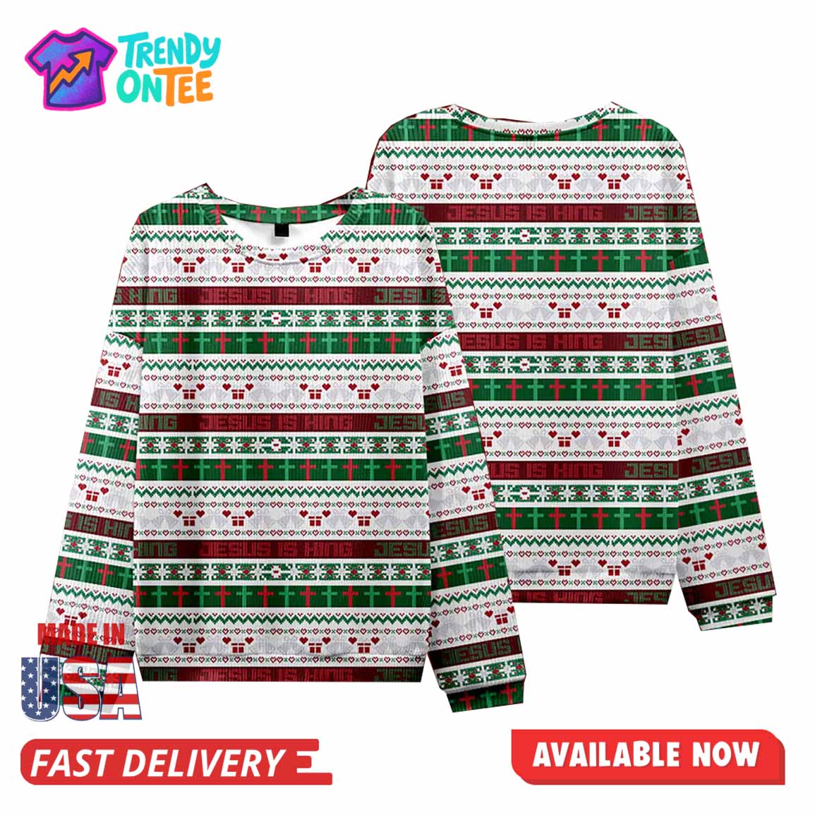 Jesus Is King Design Christian Christmas Ugly Sweater Jesus Is King Design Christian Christmas Ugly Sweater