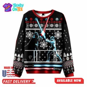 Lightsaber Duel In Christmas Pattern Ugly Sweater