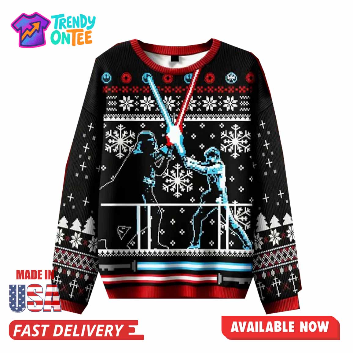 Lightsaber Duel In Christmas Pattern Ugly Sweater Lightsaber Duel In Christmas Pattern Ugly Sweater