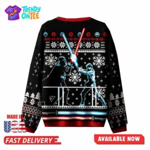 Lightsaber Duel In Christmas Pattern Ugly Sweater