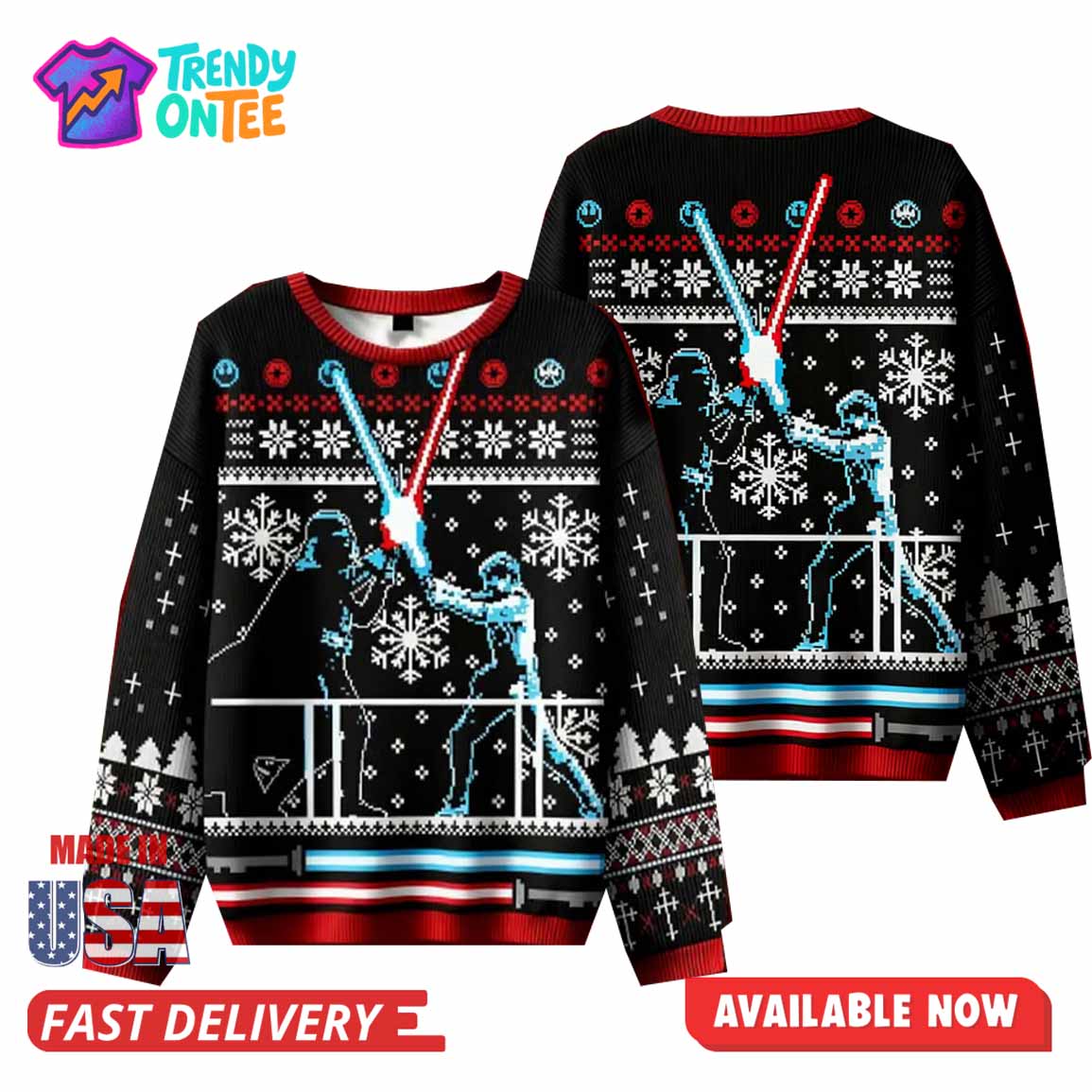 Lightsaber Duel In Christmas Pattern Ugly Sweater Lightsaber Duel In Christmas Pattern Ugly Sweater