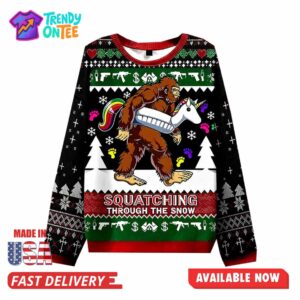 Squatching Through The Snow Bigfoot Christmas Ugly Sweater