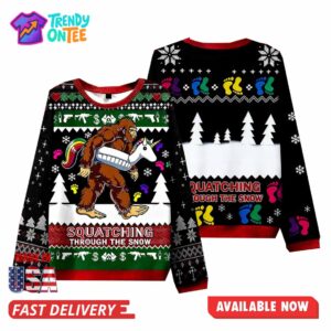 Squatching Through The Snow Bigfoot Christmas Ugly Sweater